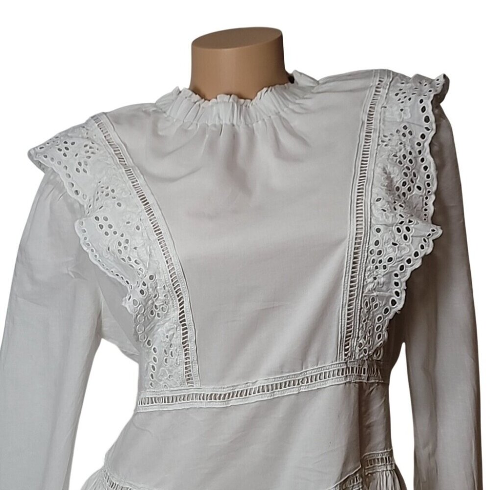 Allsaints Aislyn Broiderie White Ruffled Eyelet Dress 100% Cotton Lined EUC Worn - Picture 5 of 16